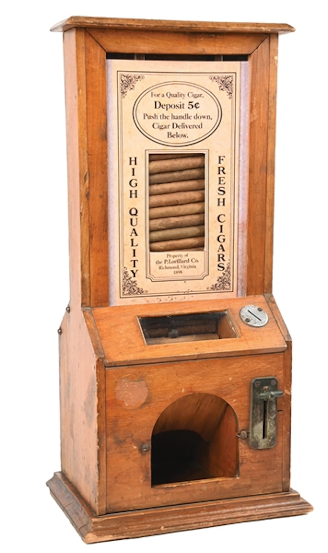 5¢ LATE 19TH CENTURY WOODEN CIGAR VENDING MACHINE