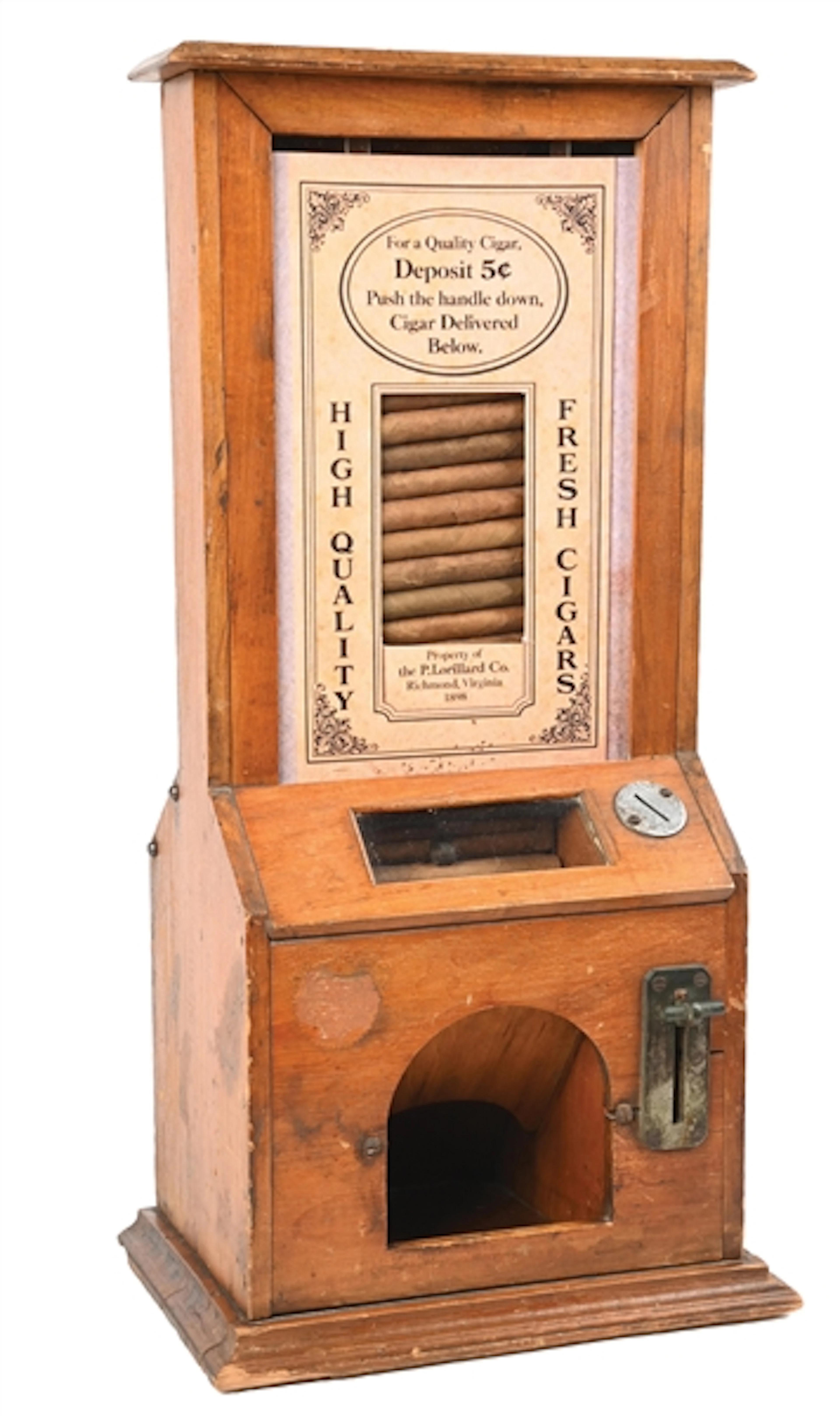 5¢ LATE 19TH CENTURY WOODEN CIGAR VENDING MACHINE