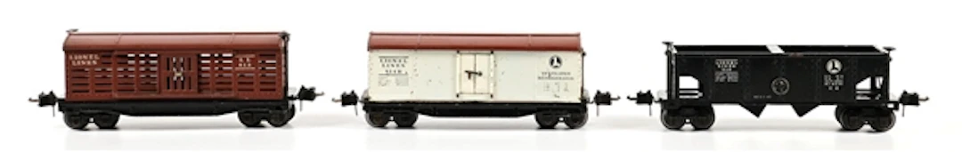 LOT OF 3: PRE-WAR LIONEL O-GA. RUBBER-STAMPED FREIGHT CARS