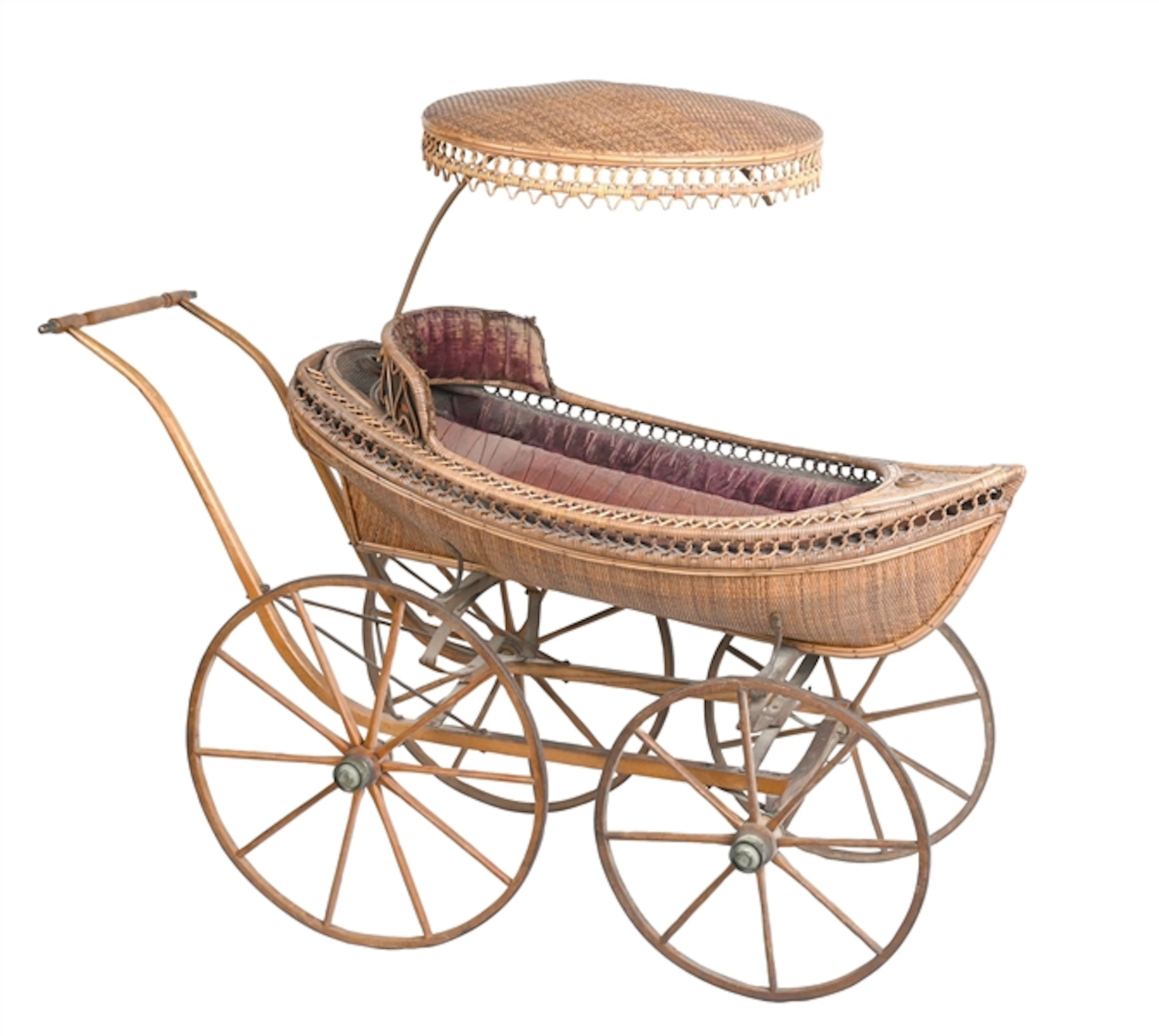 LARGE SIZE ANTIQUE VICTORIAN WICKER BABY CARRIAGE