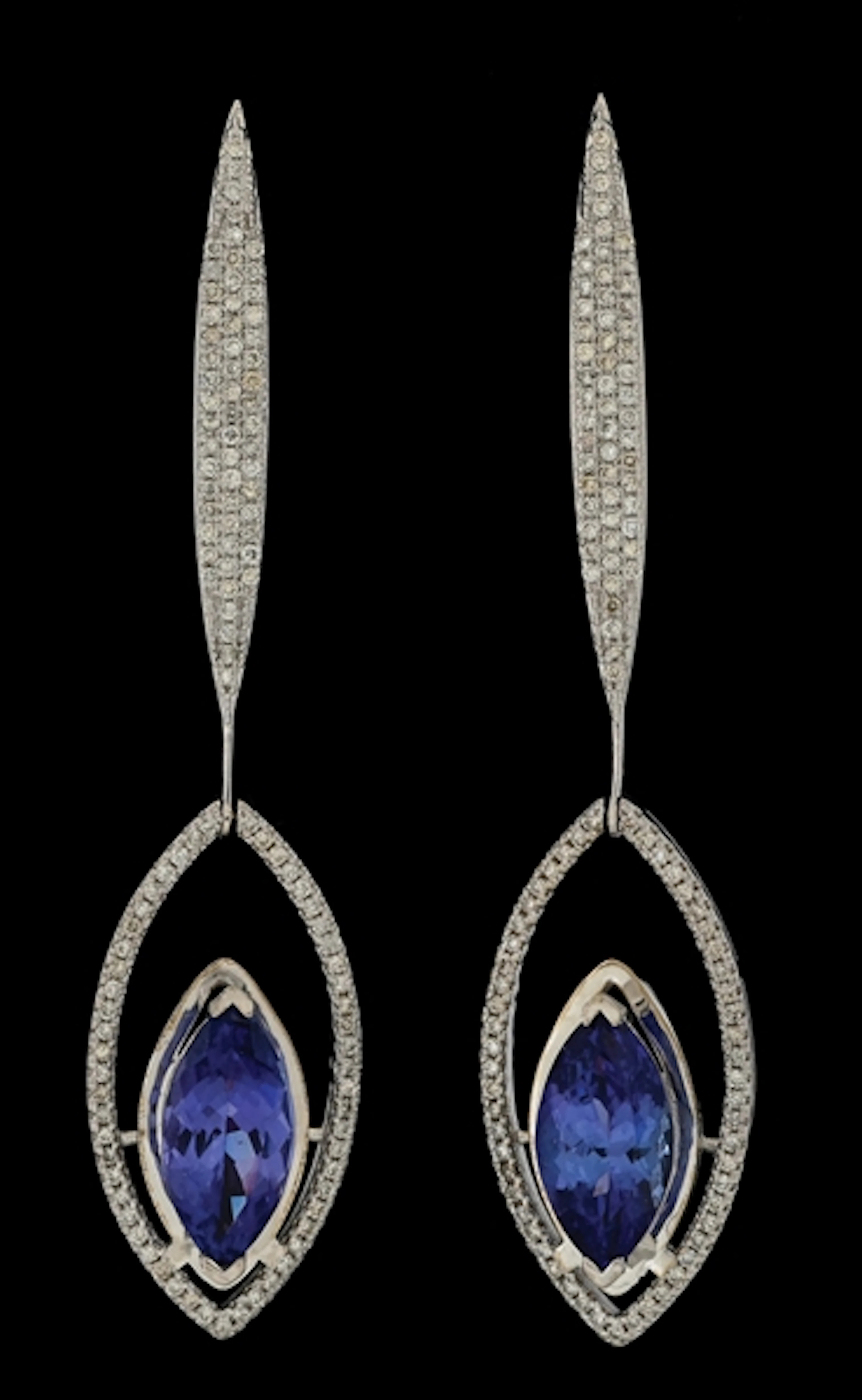 14K WHITE GOLD TANZANITE & DIAMOND EARRINGS W/REPORT