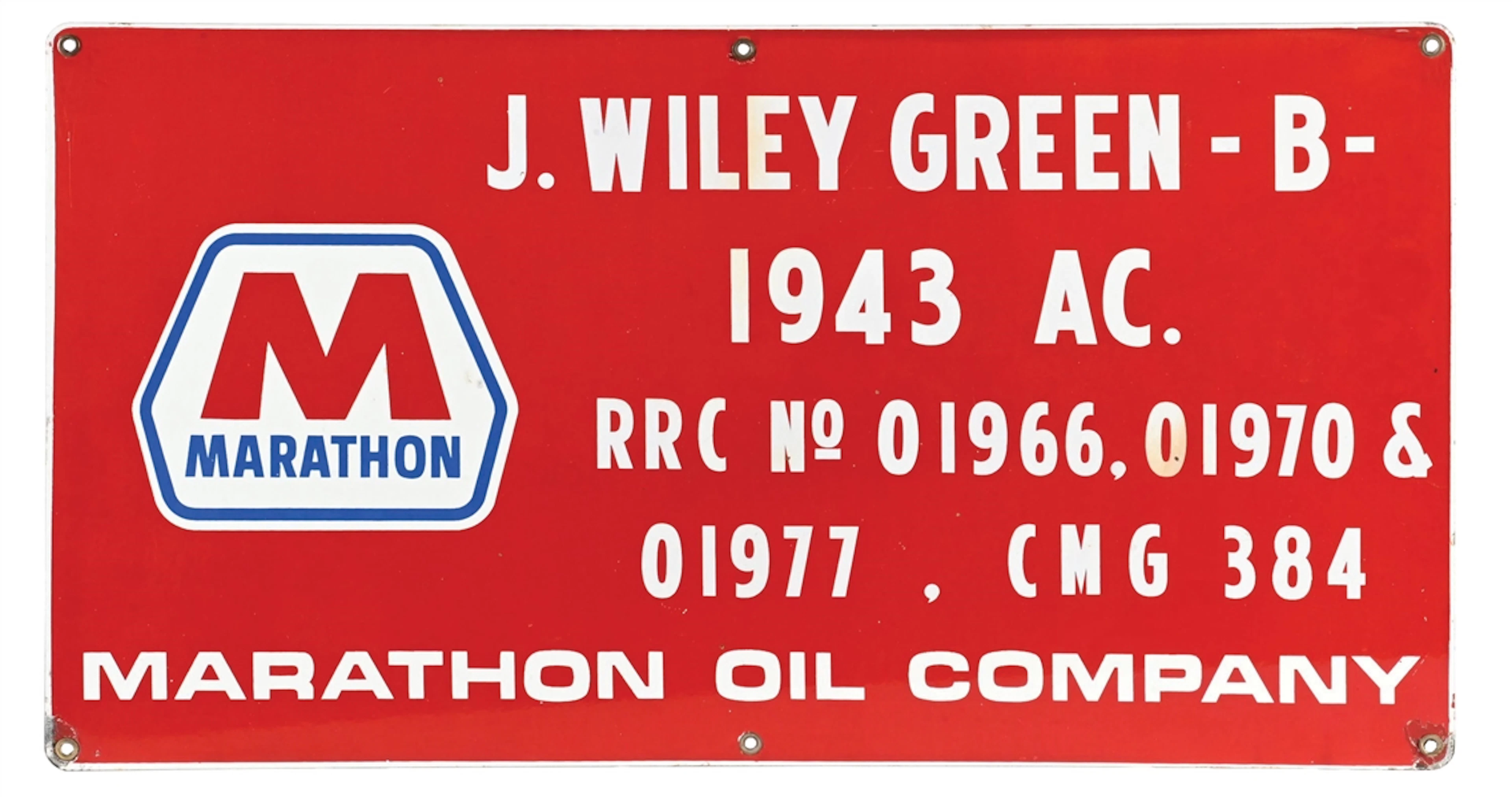 MARATHON OIL COMPANY PORCELAIN WELL SIGN