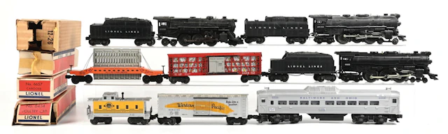LOT OF 11: LIONEL POST-WAR LOCOMOTIVES & 1 ROLLING STOCK