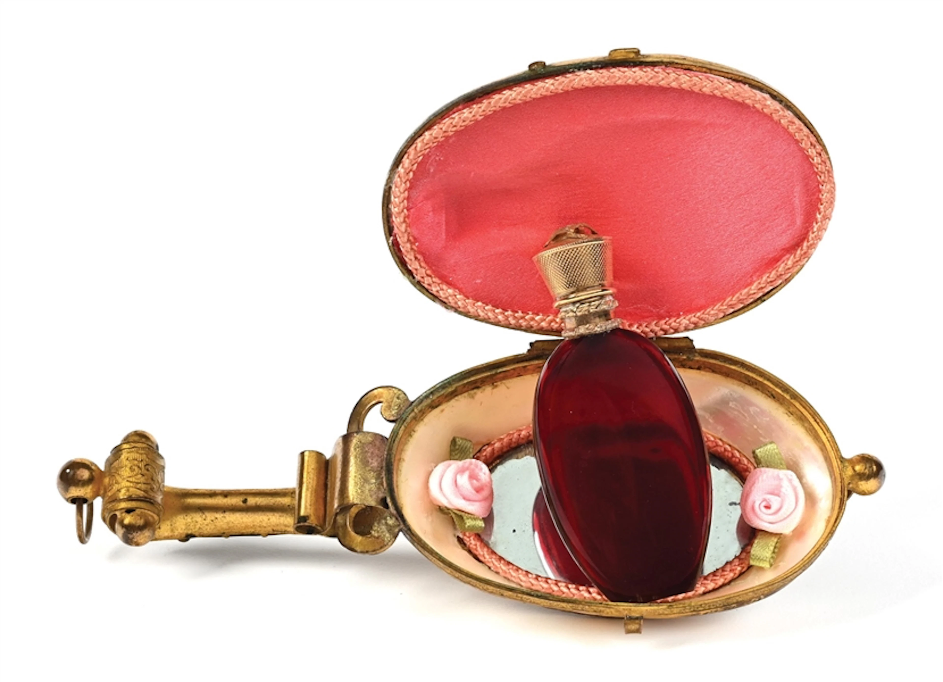 MOTHER OF PEARL LUTE PERFUME BOTTLE HOLDER WITH PERFUME
