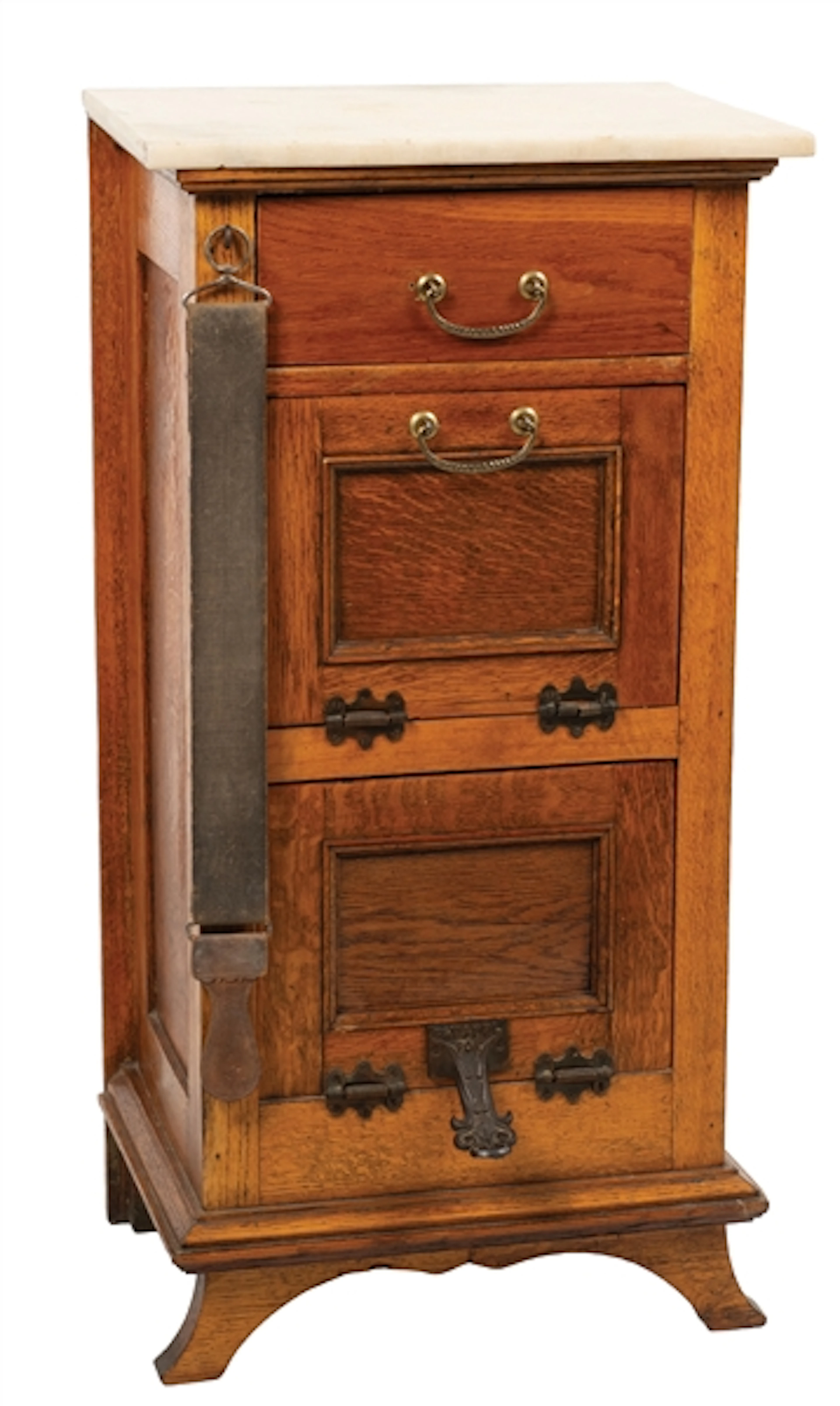OAK BARBER SHOP CABINET WITH MARBLE TOP