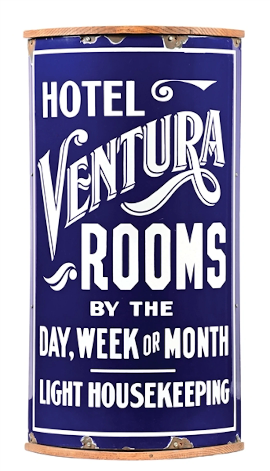 HOTEL VENTURA PORCELAIN OVER-SIZED SIGN ADVERTISING ROOM TO RENT