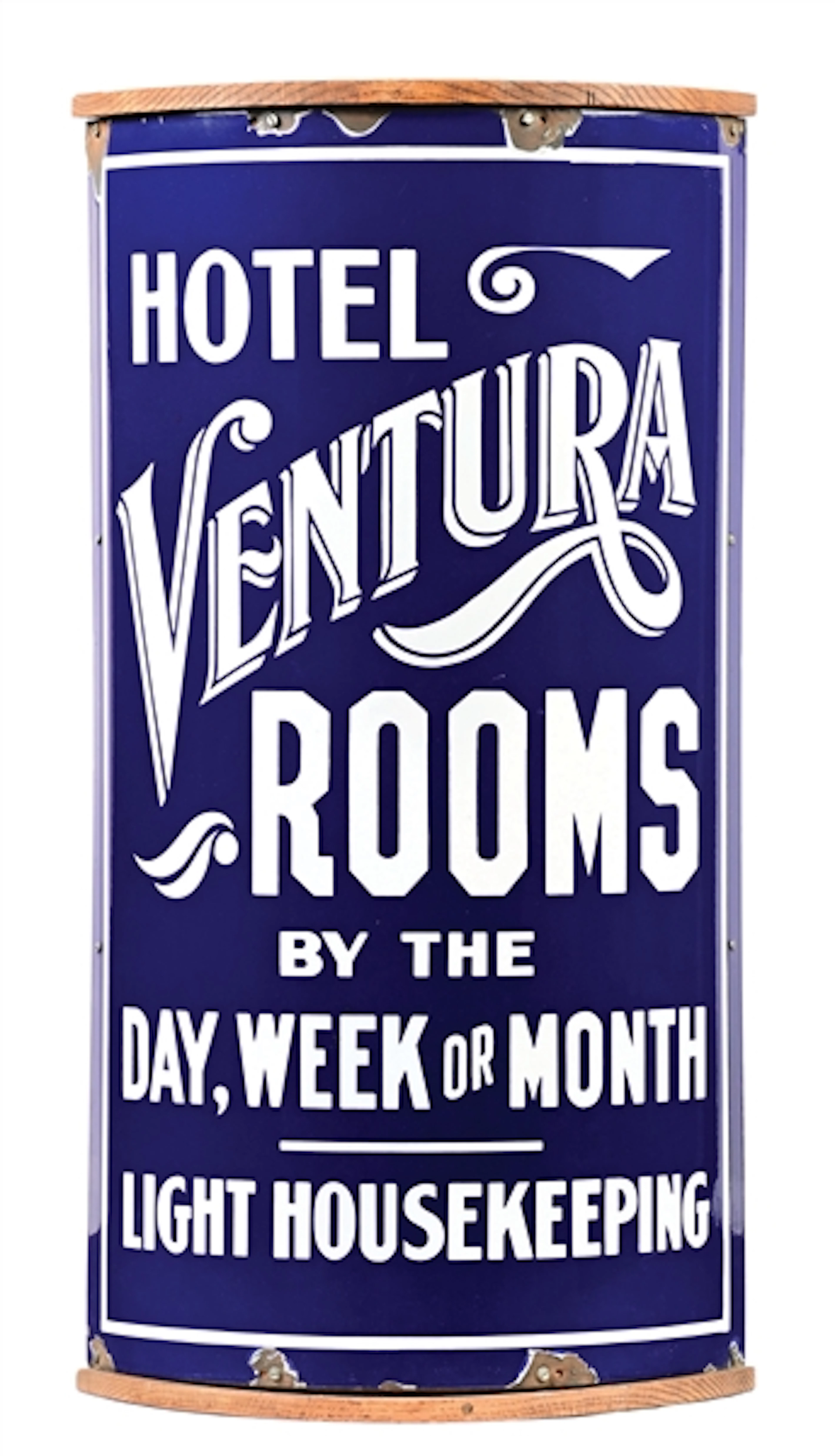 HOTEL VENTURA PORCELAIN OVER-SIZED SIGN ADVERTISING ROOM TO RENT