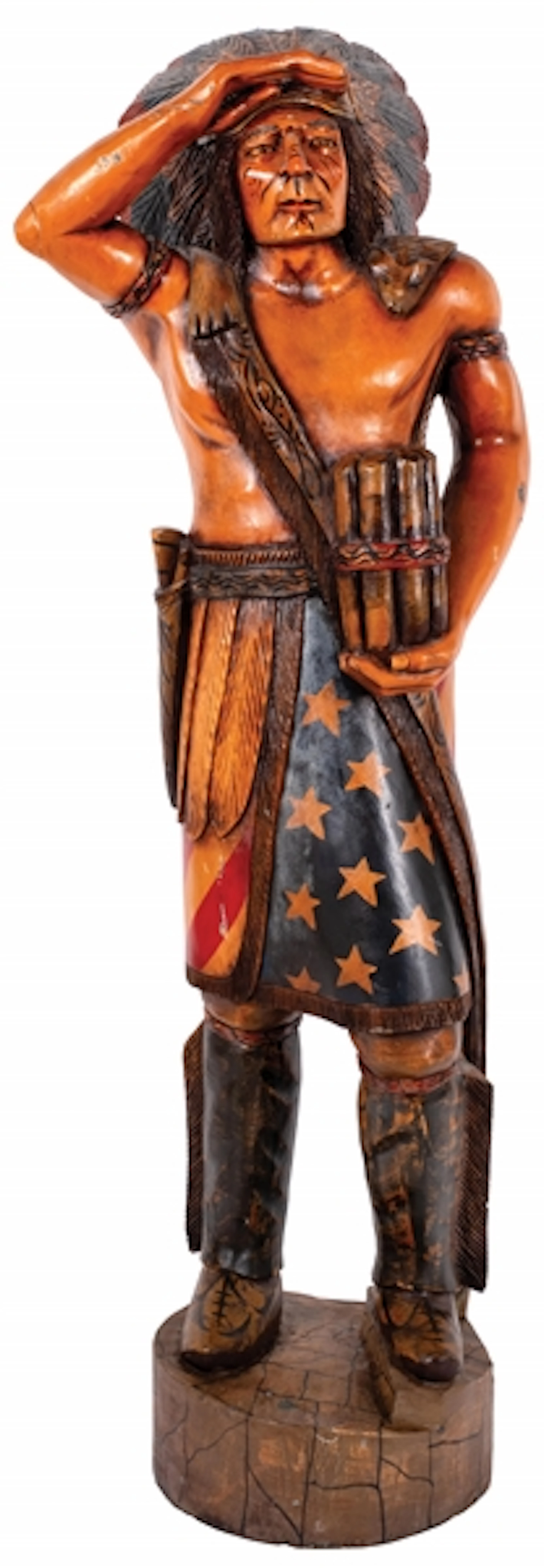 LIFE-SIZE WOODEN CONTEMPORARY CIGAR STORE NATIVE AMERICAN