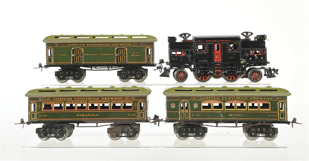 IVES PREWAR O. GAUGE NO. 3238 ELECTRIC LOGO PASSENGER SET