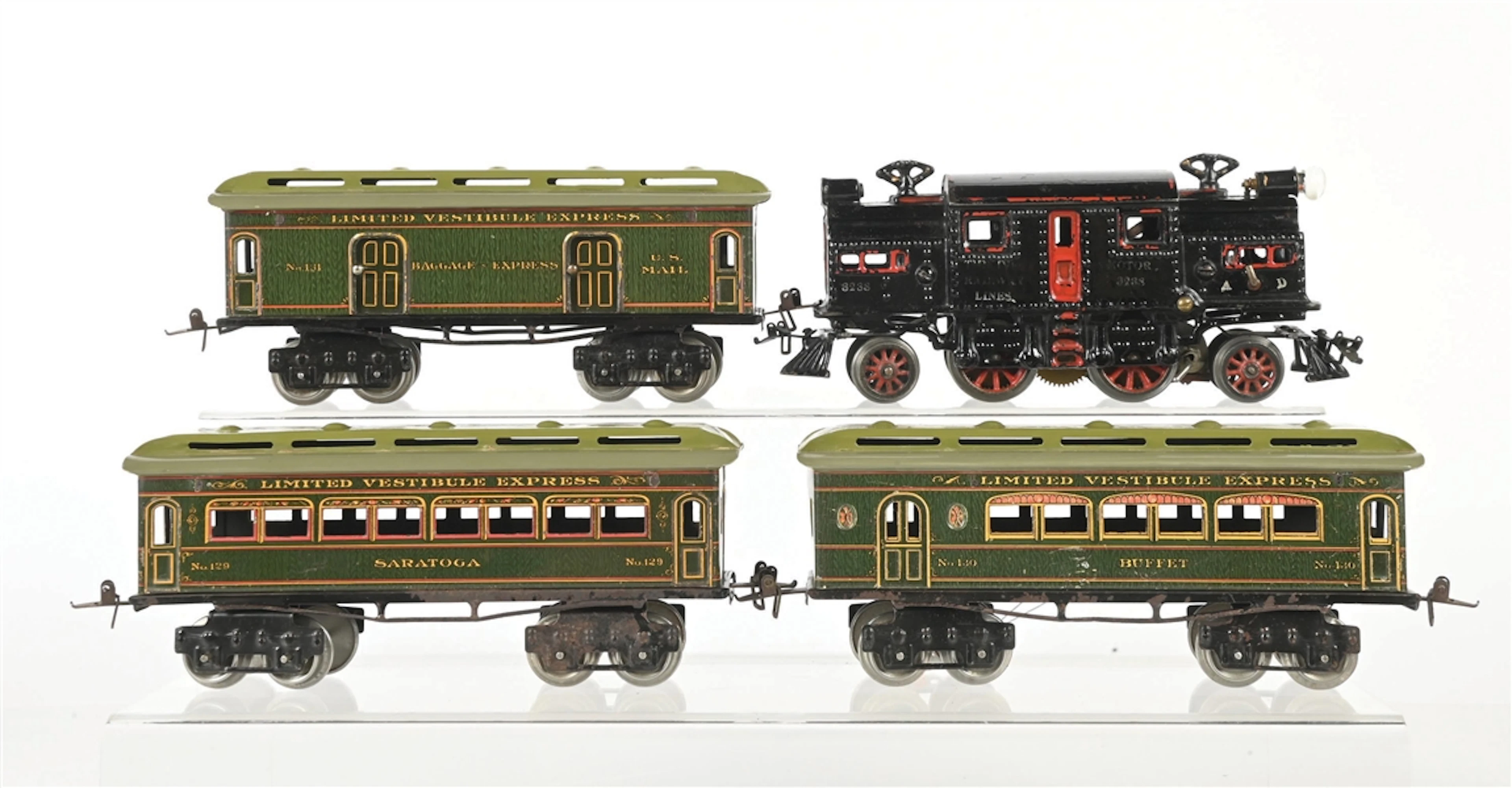IVES PREWAR O. GAUGE NO. 3238 ELECTRIC LOGO PASSENGER SET