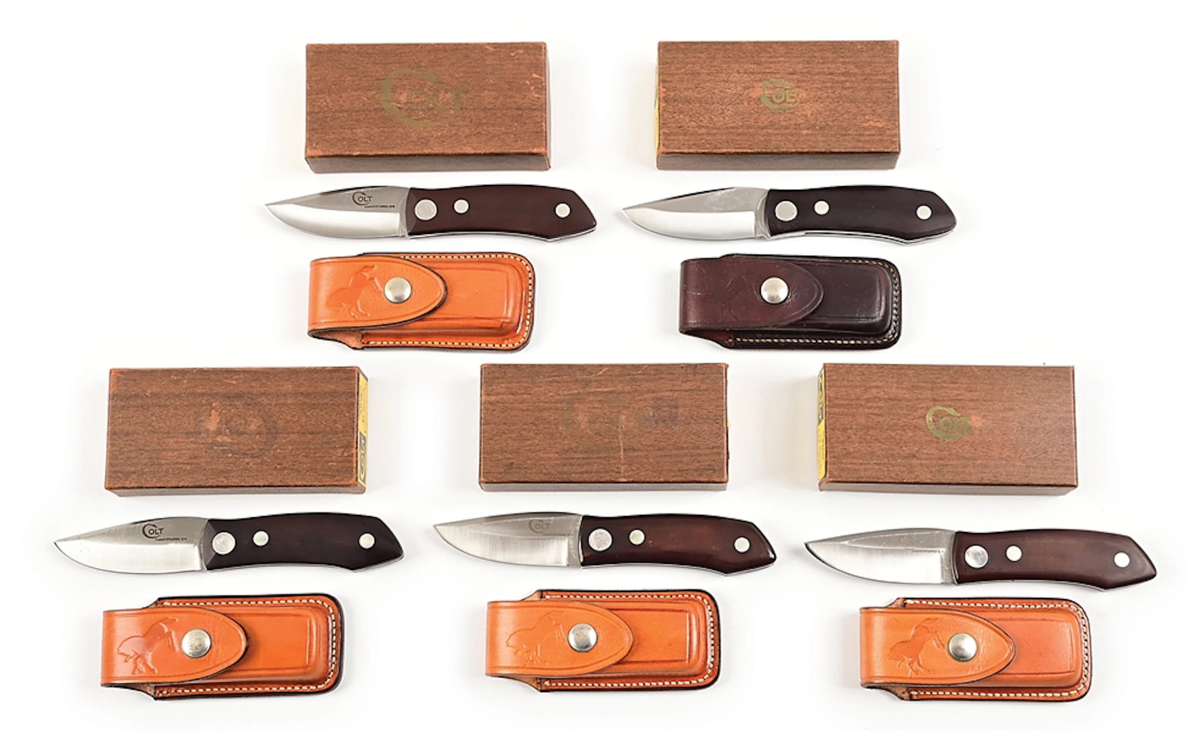 LOT OF 5: COLT HUNTING KNIVES IN ORIGINAL BOXES.