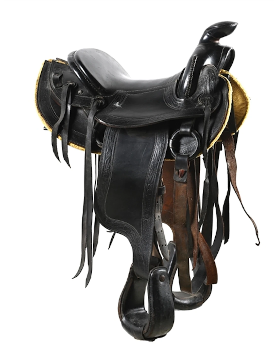 VINTAGE BLACK TOOLED LEATHER SADDLE