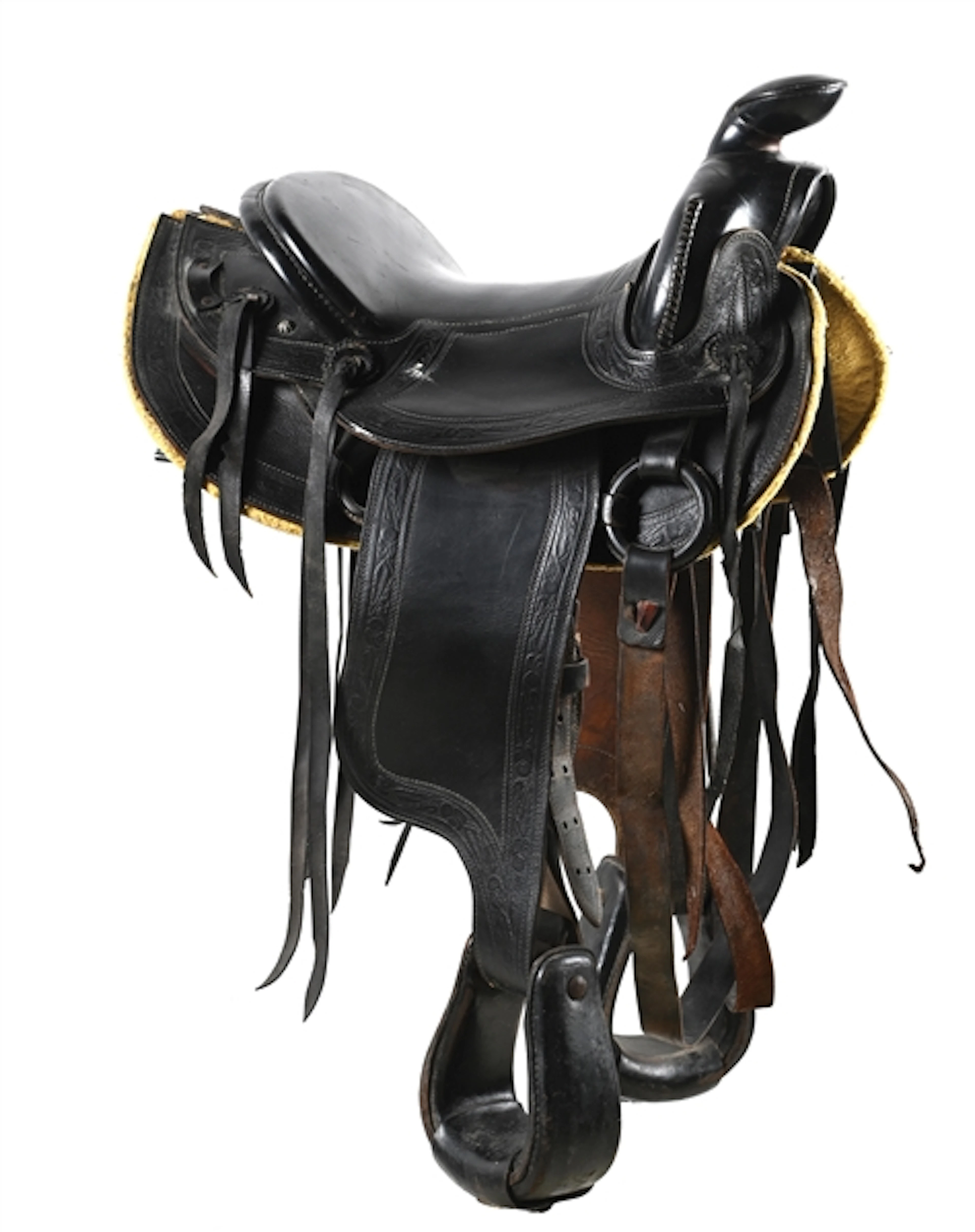 VINTAGE BLACK TOOLED LEATHER SADDLE