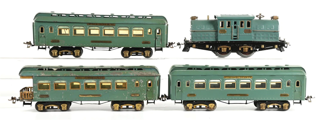LOT OF 4: RESTORED IVES LINES STANDARD GUAGE SET W/ NO. 3237R LOCO