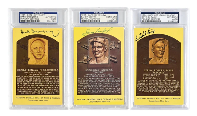 LOT OF 3: SIGNED YELLOW HOF PLAQUES INCLUDING PAIGE