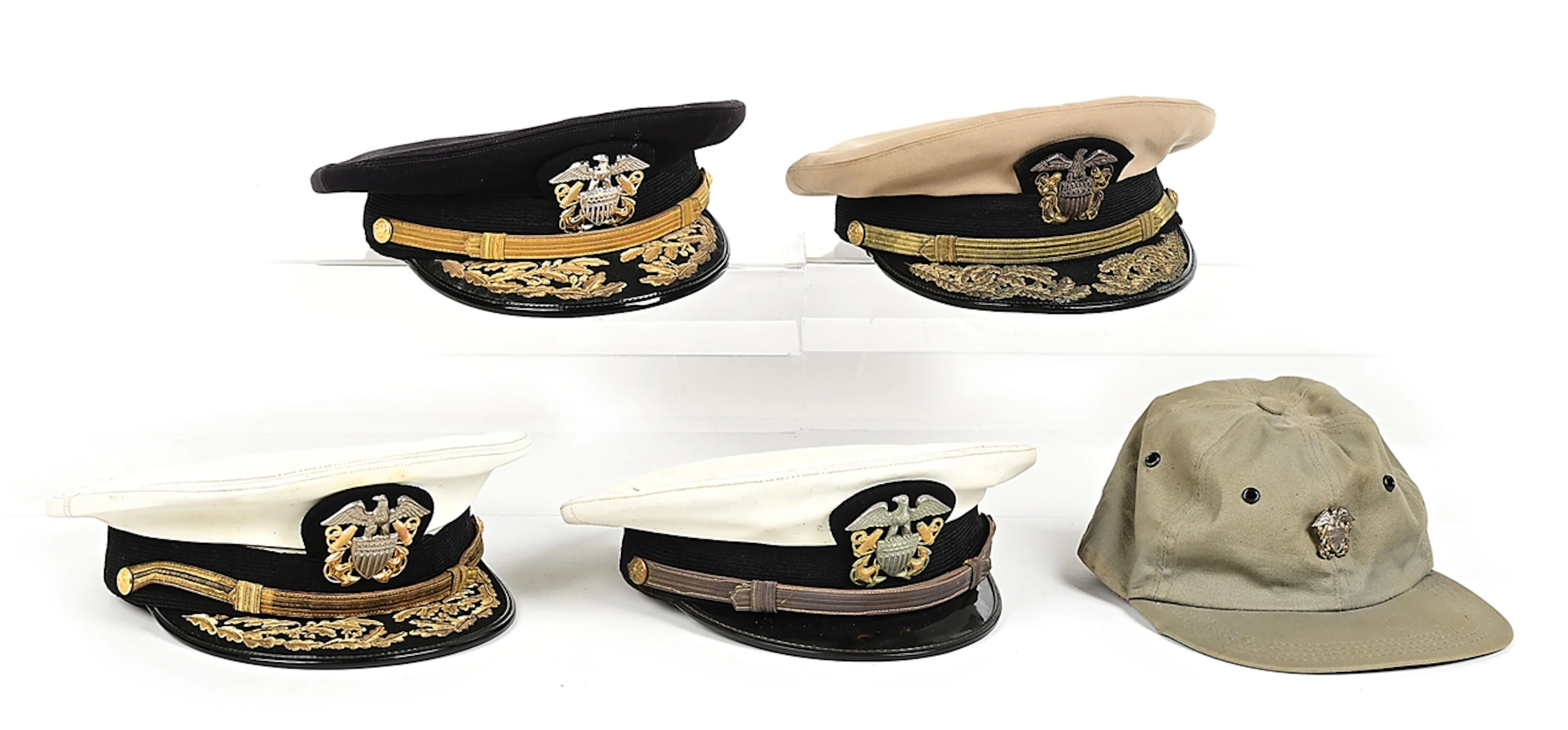 LOT OF 5 : U.S. NAVY FLAG OFFICER ADMIRAL VISOR HATS AND OFFICER HATS