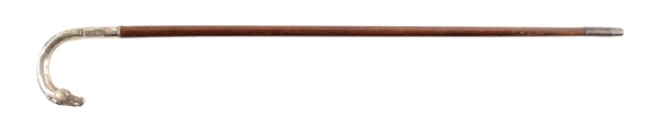 ANTIQUE WALKING CANE WITH .900 SILVER CARVED HORSE HEAD HANDLE