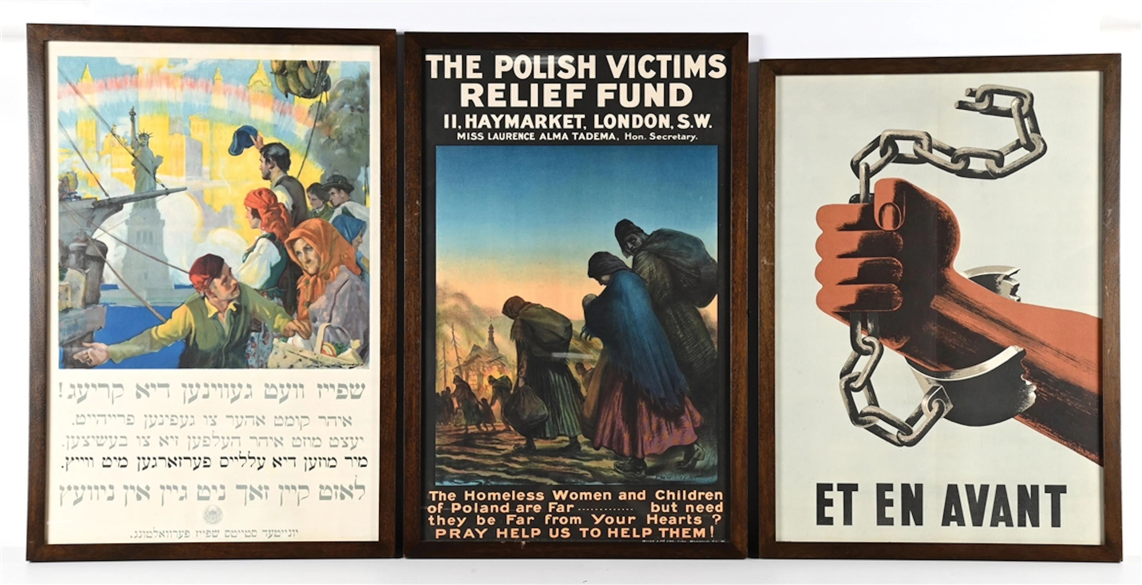 LOT OF 3: WWI-WWII PROPAGANDA POSTERS.