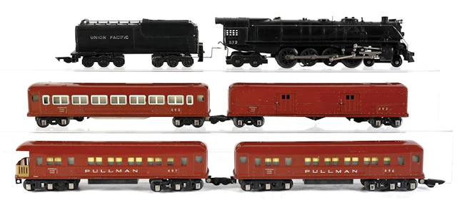AMERICAN FLYER PREWAR O. GAUGE NO. 572 STEAM LOCOMOTIVE PASSENGER SET