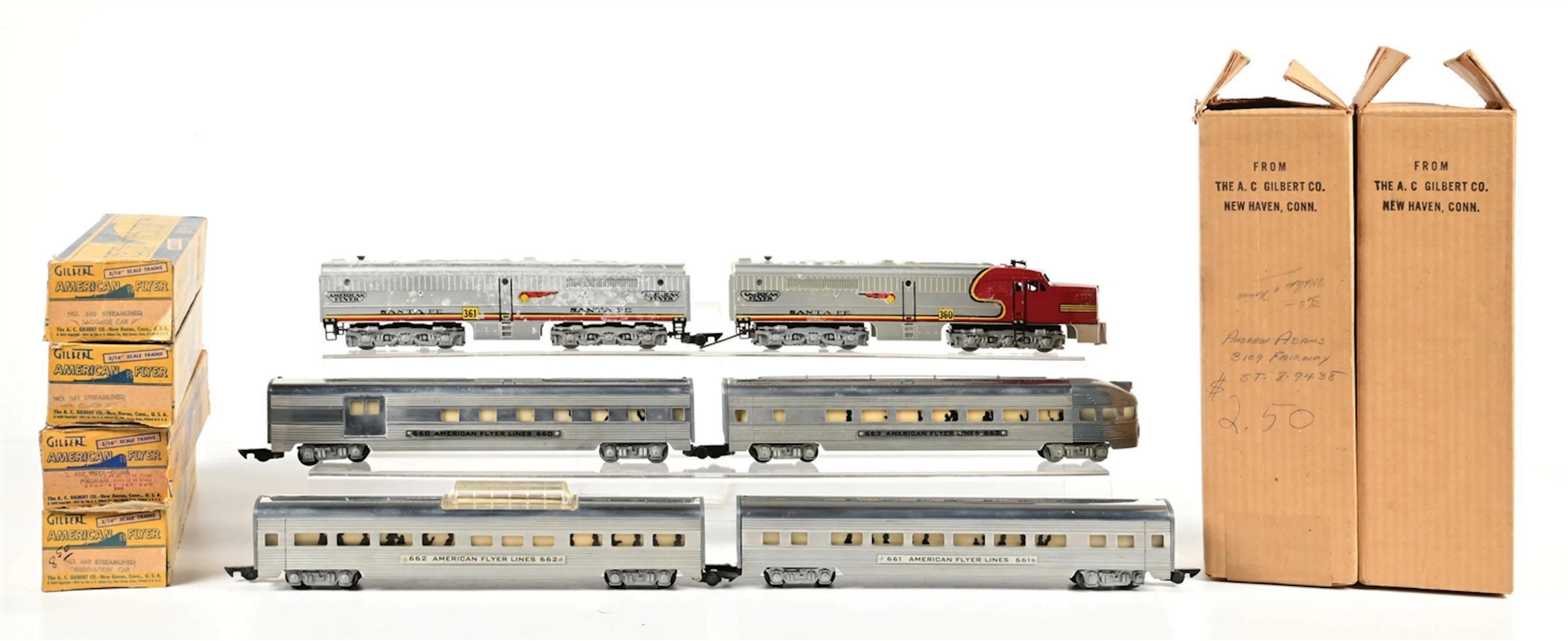 AMERICAN FLYER S-GA. SANTA FE DIESEL LOCOMOTIVE 4-CAR PASSENGER SET