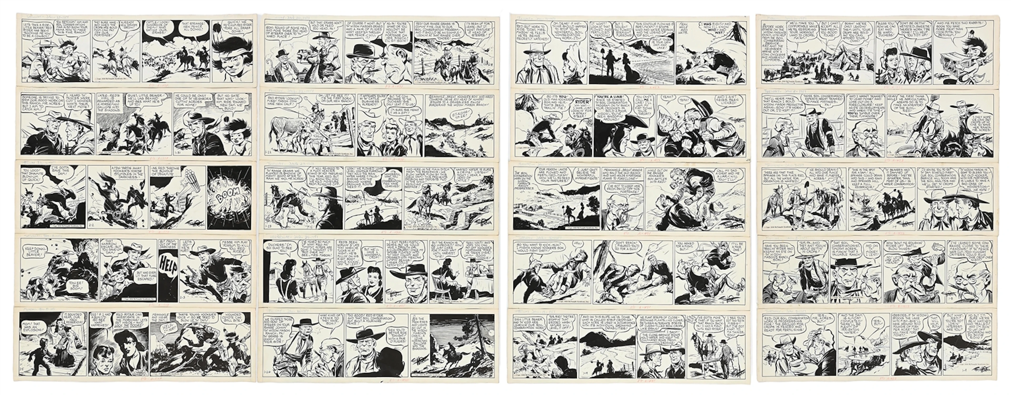 LOT OF 36: 1951 FRED HARMAN RED RYDER DALIES
