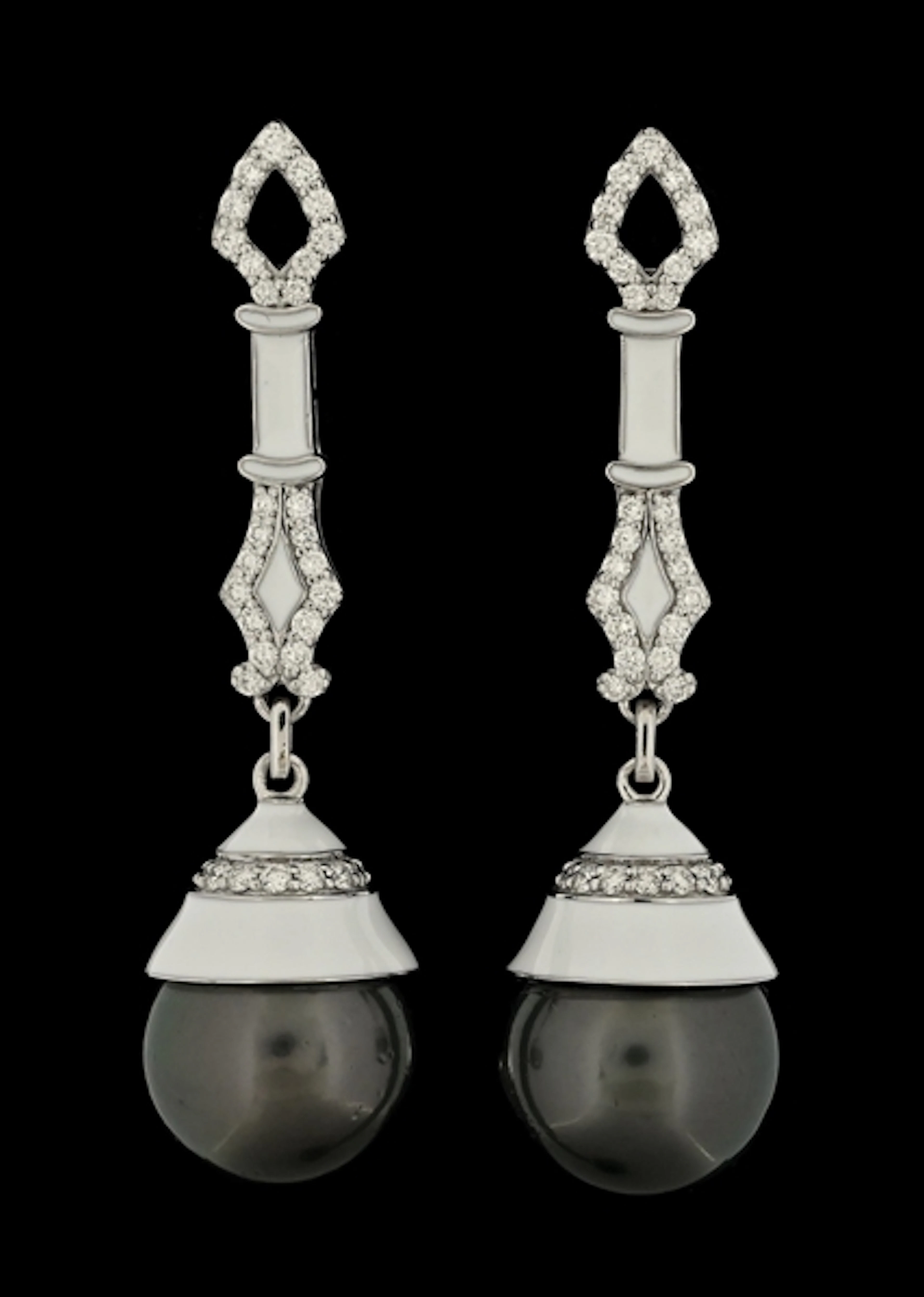 14K WHITE GOLD TAHITIAN PEARL & DIAMOND EARRINGS W/REPORT