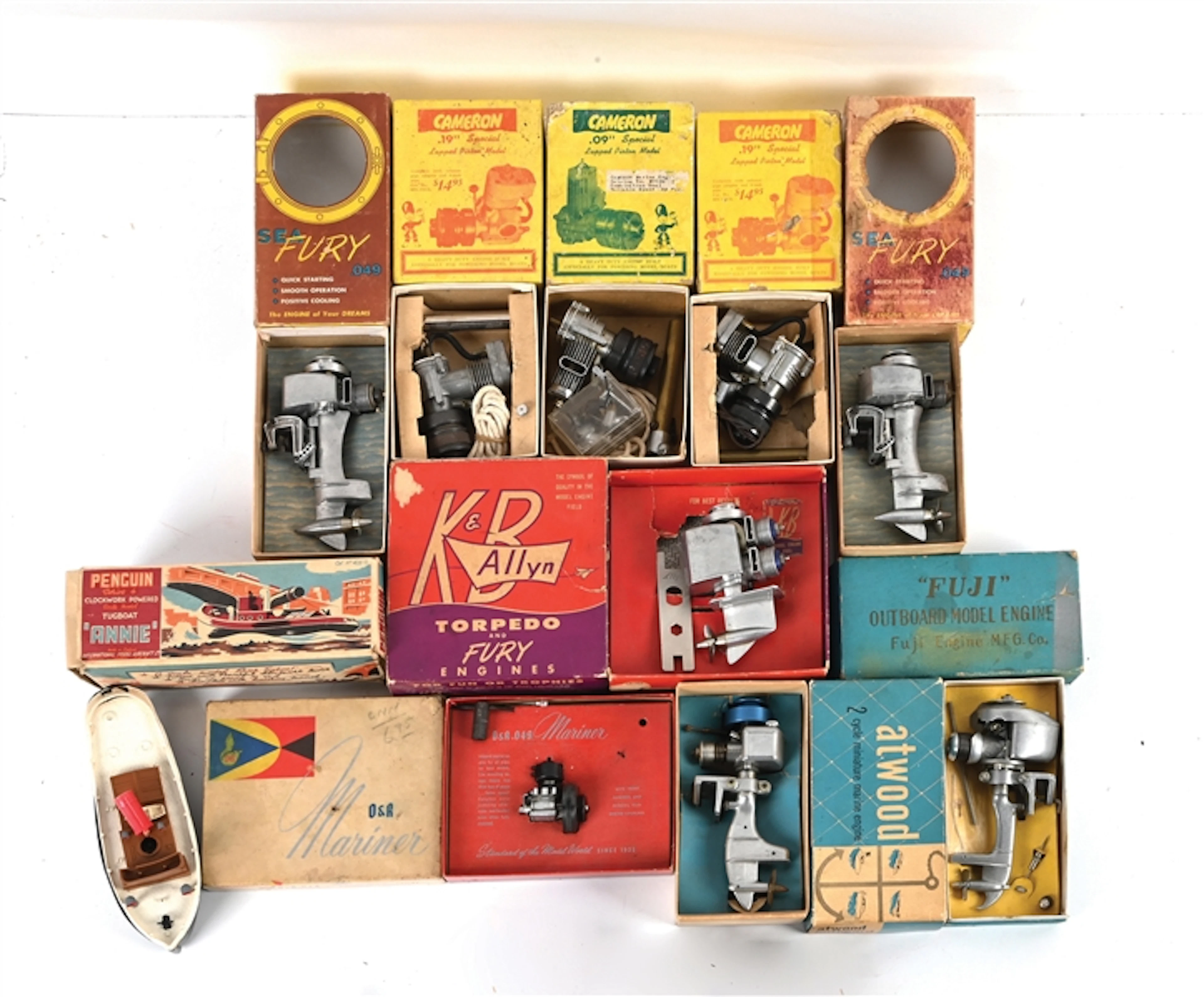 LOT OF 10: VARIOUS BOXED OUTBOARD TOY ENGINES