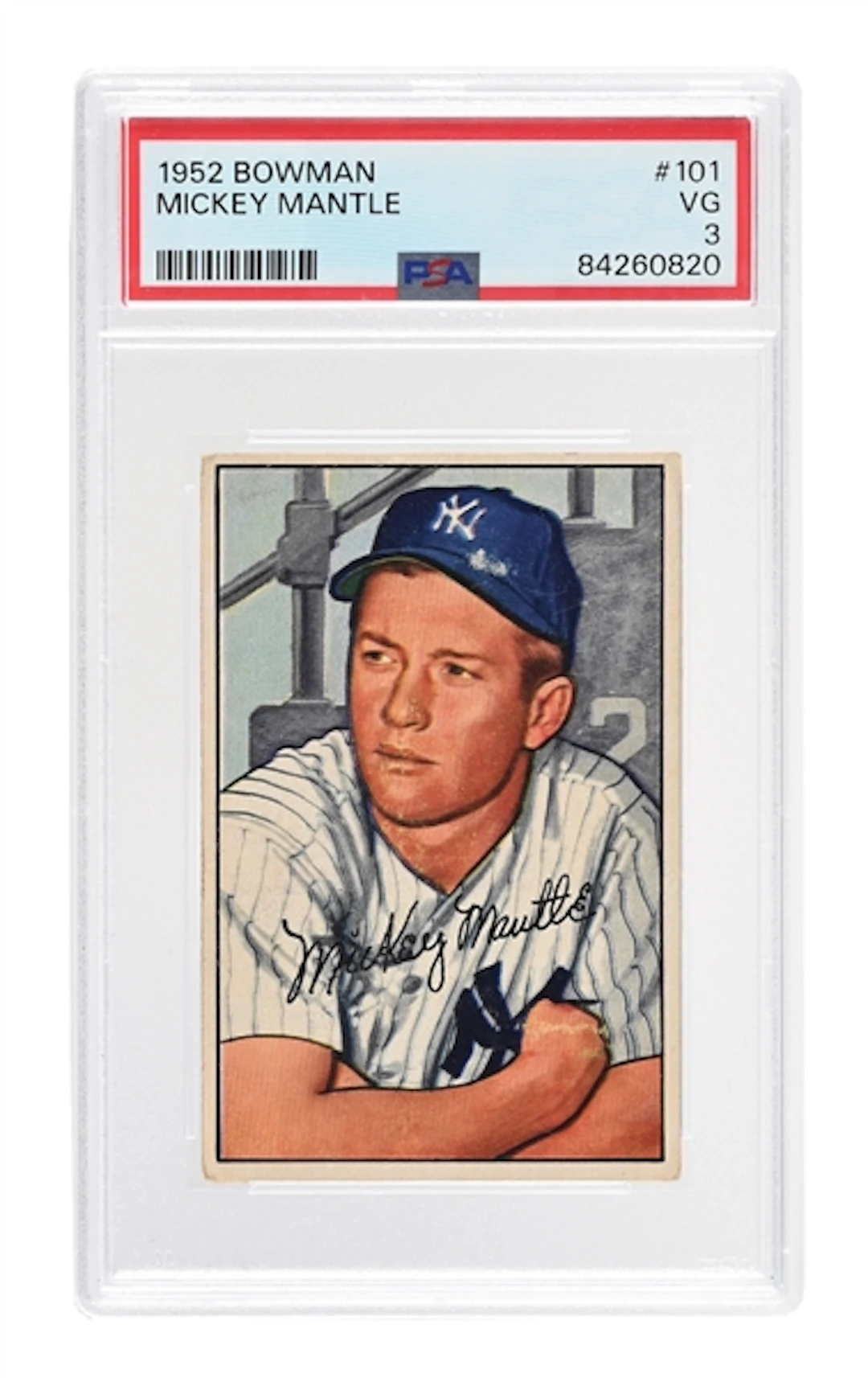 1952 BOWMAN #101 MICKEY MANTLE PSA 3 VG.