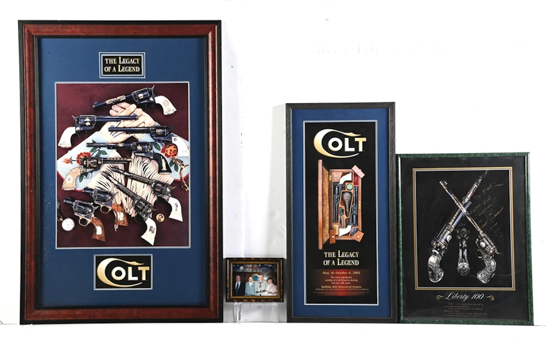LOT OF 4 PROFESSIONALLY FRAME COLT RELATED POSTERS.