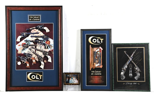 LOT OF 4 PROFESSIONALLY FRAME COLT RELATED POSTERS.