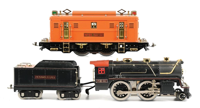 LOT OF 3: MTH STD-GA. 384E STEAM LOCO, TENDER & 9E LOCO