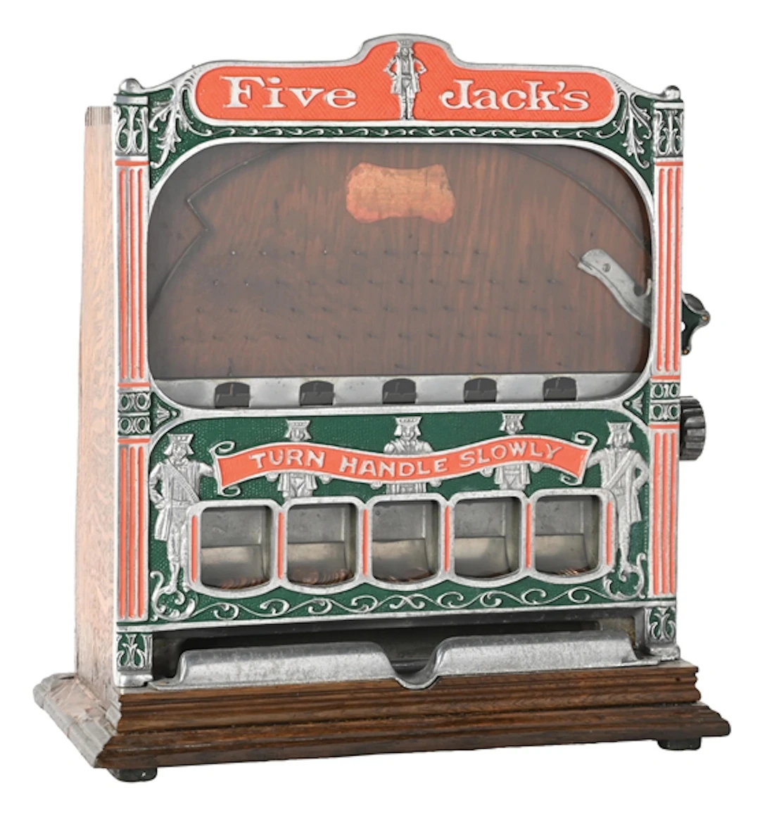 1¢ ROCK-OLA FIVE JACKS COUNTER POCKET TRADE STIMULATOR