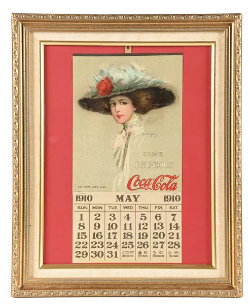 COCA-COLA MAY 1910 FRAMED CALENDAR W/ THE COCA-COLA GIRL GRAPHIC