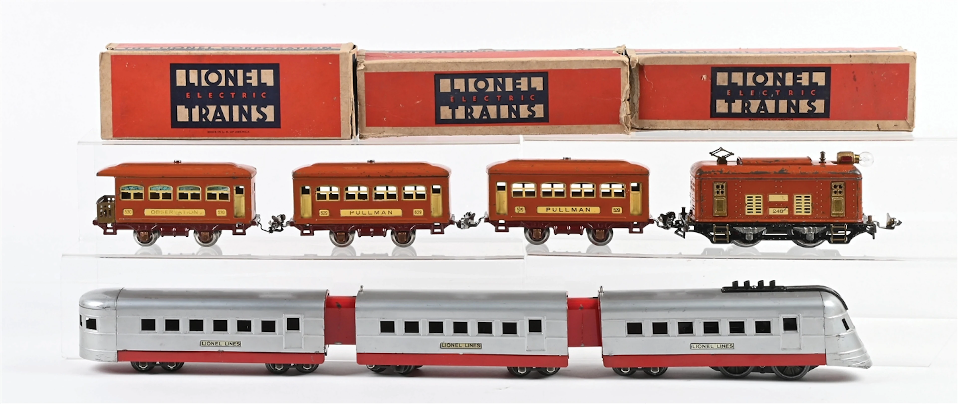 LOT OF 2: PRE-WAR LIONEL JR. O-GA. STREAMLINE PASSENGER SET & NO.