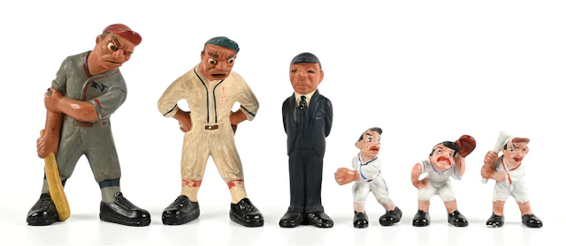 LOT OF 6: OCCUPIED JAPAN PORCELAIN & L.L. RITTGERS CHALKWARE BASEBALL