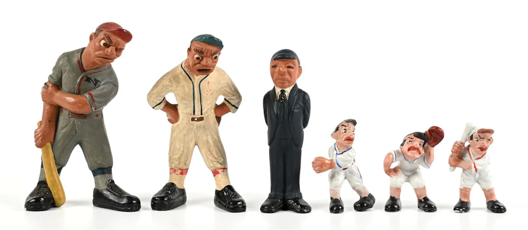 LOT OF 6: OCCUPIED JAPAN PORCELAIN & L.L. RITTGERS CHALKWARE BASEBALL