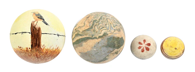 LOT OF 4: HANDMADE PORCELAIN MARBLES