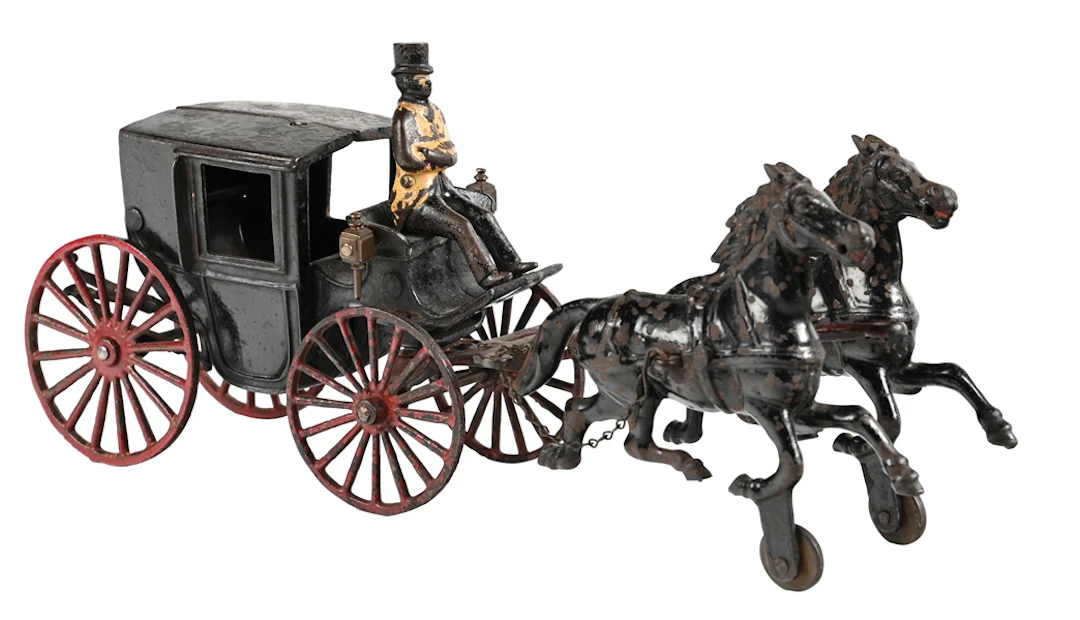 UNMARKED HUBLEY LANDAU CAST IRON HORSE DRAWN CARRIAGE
