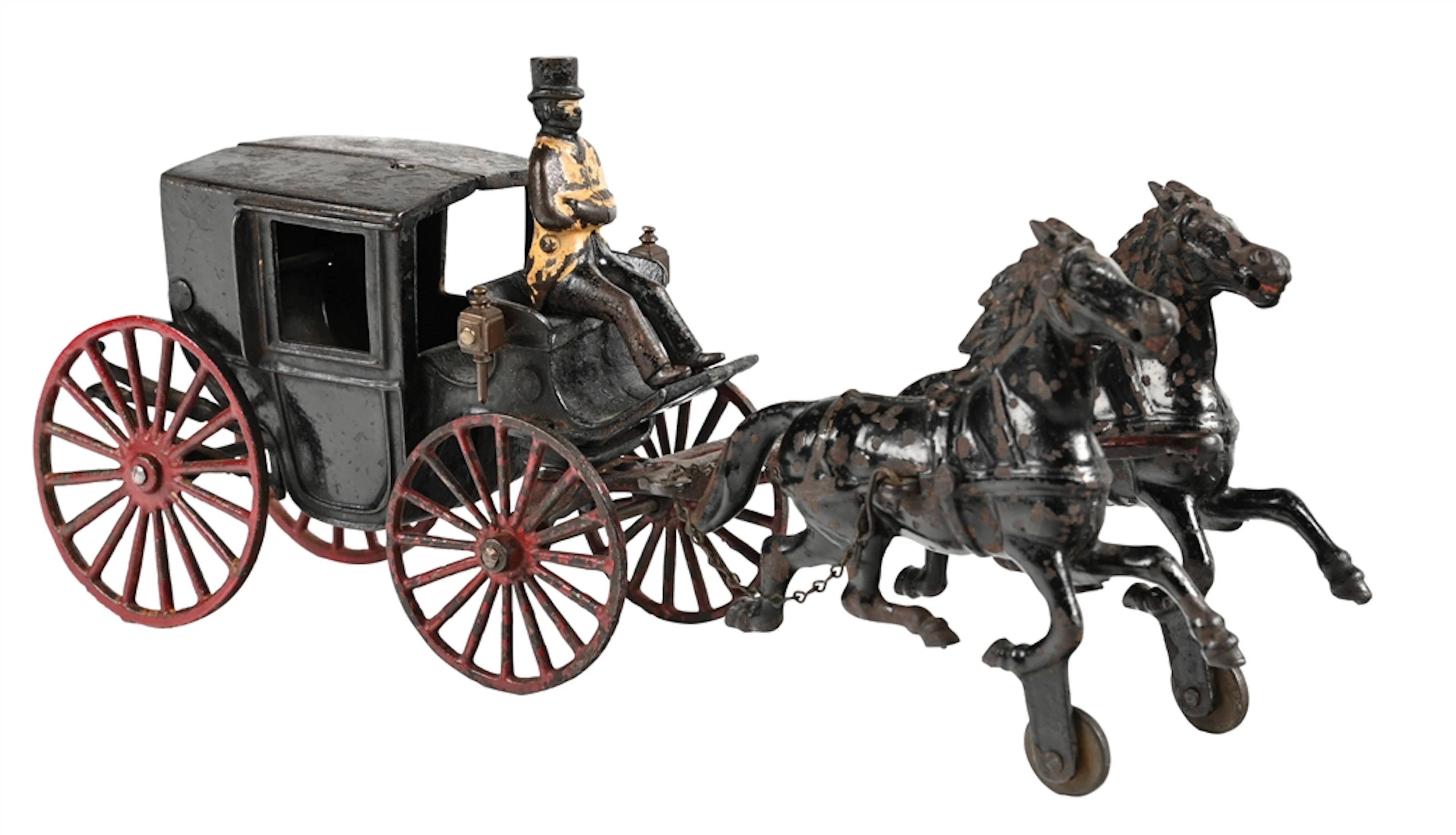 UNMARKED HUBLEY LANDAU CAST IRON HORSE DRAWN CARRIAGE