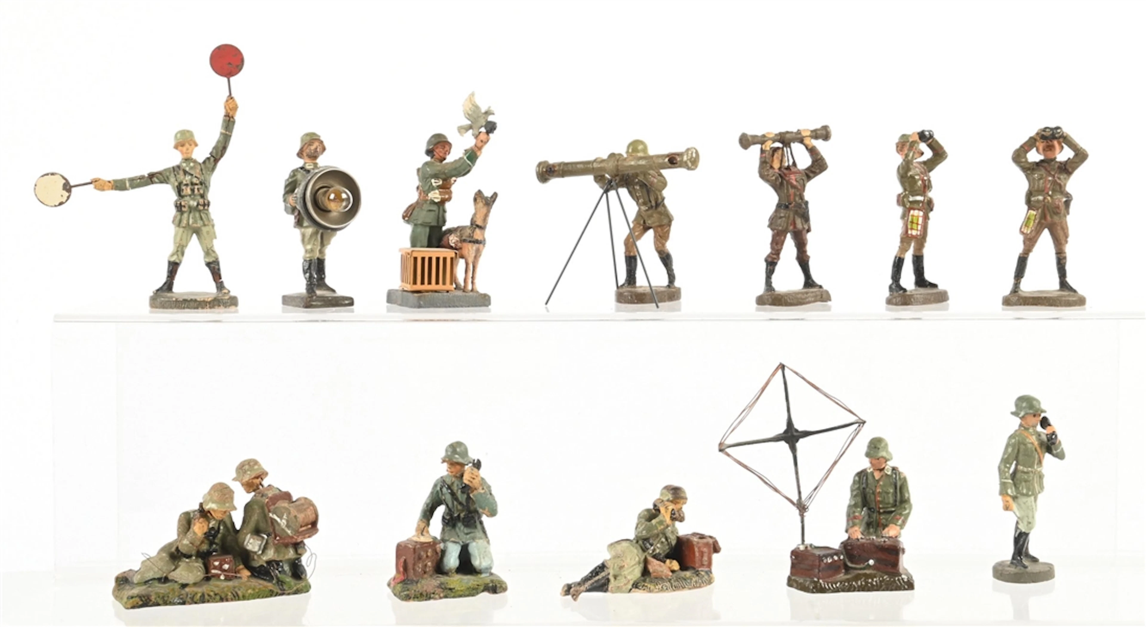 LOT OF 12: ELASTOLIN & LIONEOL VARIOUS SIGNAL CORPS FIGURES