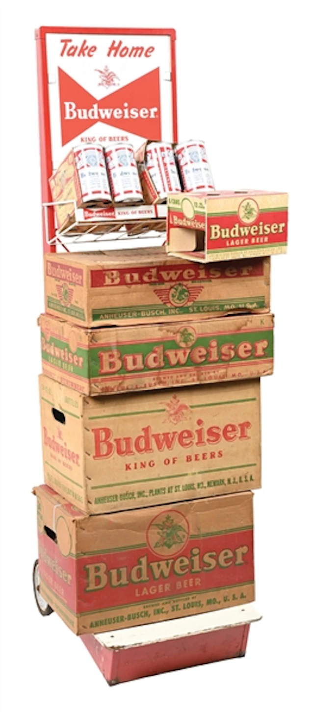 BUDWEISER KING OF BEERS DISTRIBUTOR DISPLAY SIGN ON WHEELS