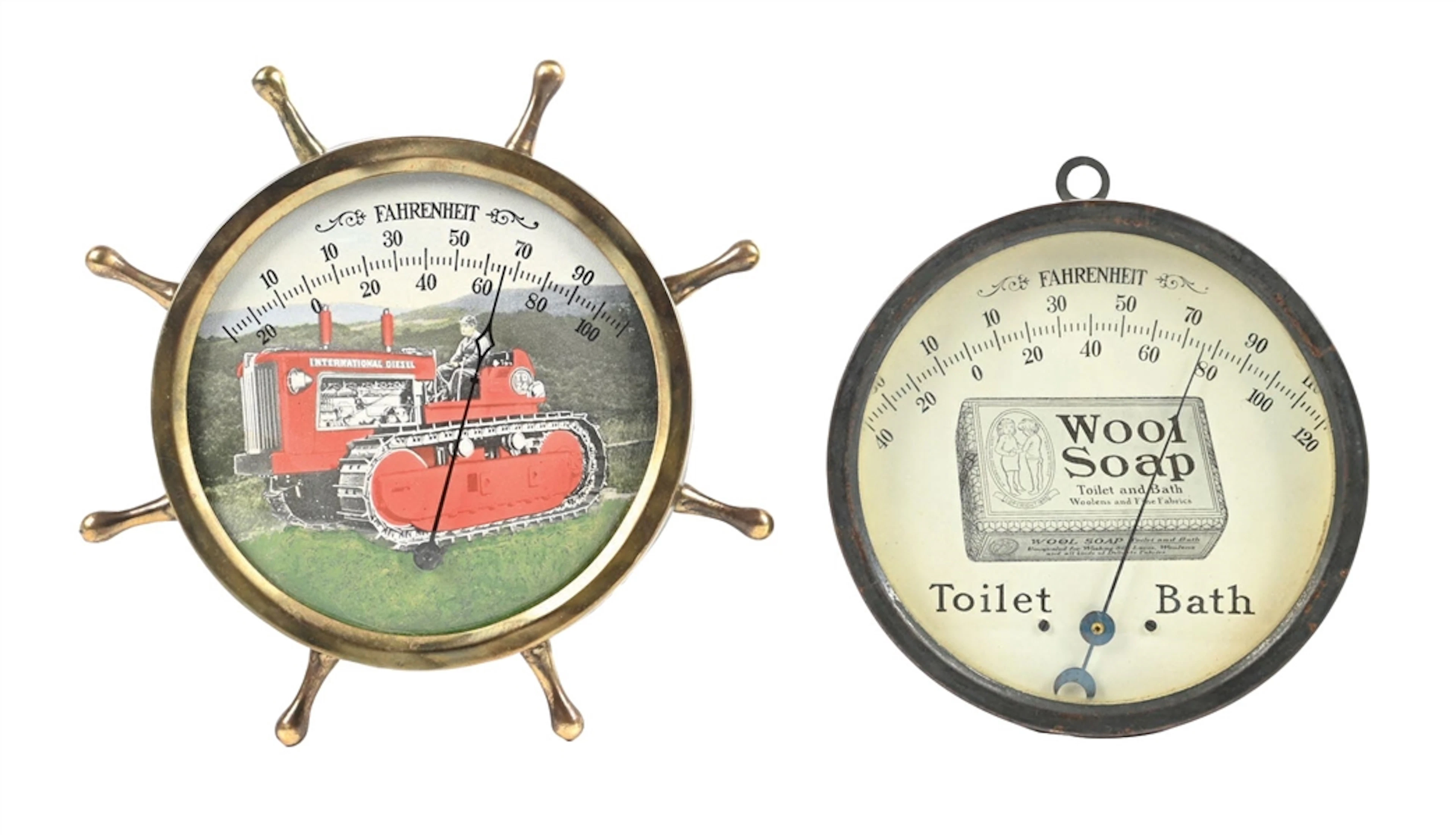 PAIR OF ADVERTISING THERMOMETERS