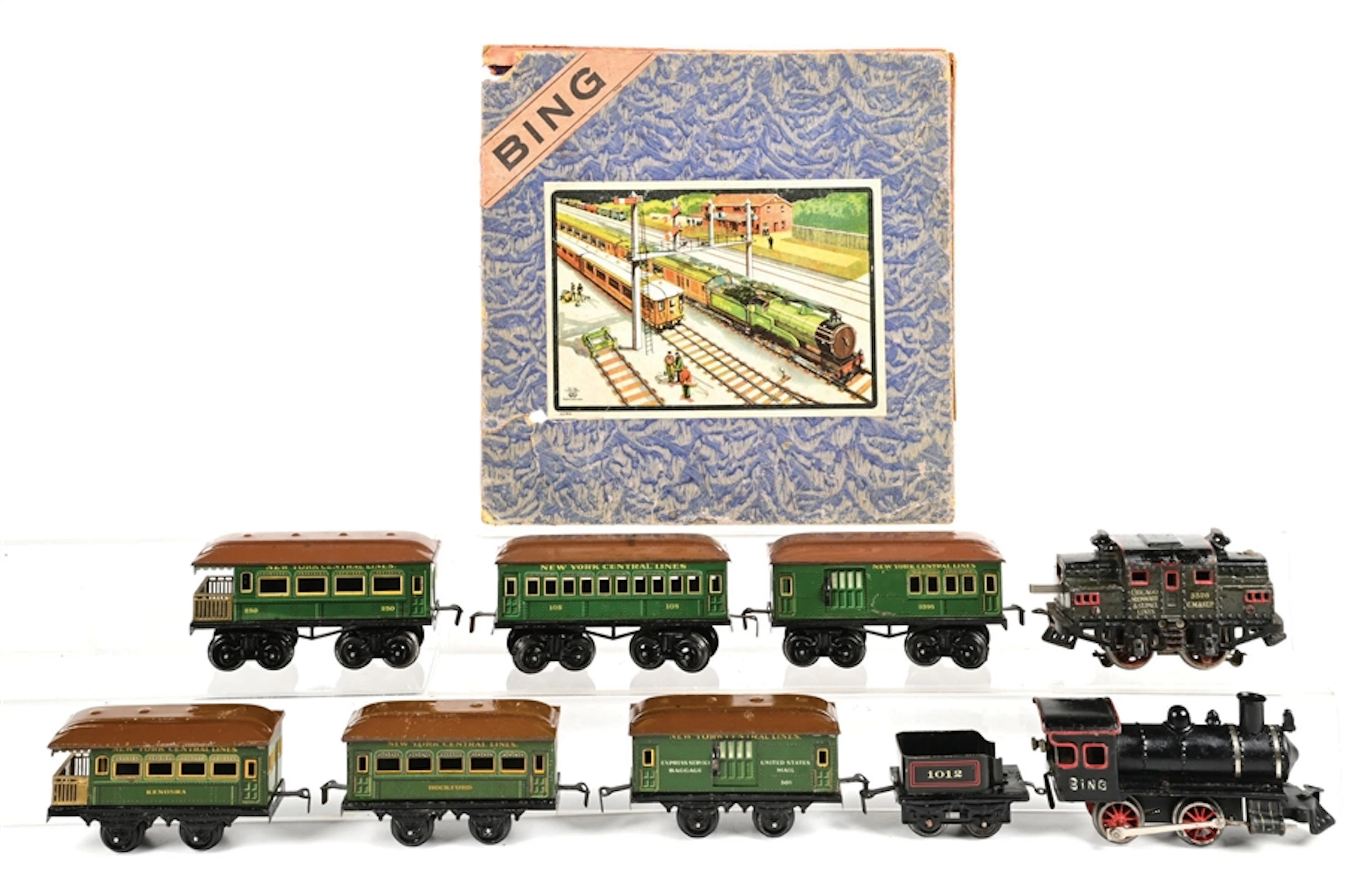 PRE-WAR BING O-GA. ELECTRIC-STYLE PASSENGER SET & STEAM LOCOMOTIVE