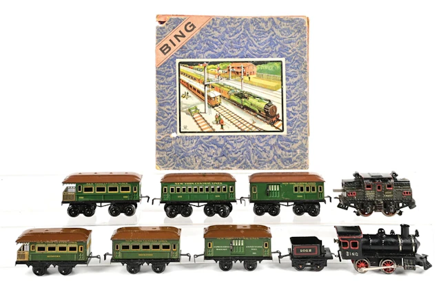 PRE-WAR BING O-GA. ELECTRIC-STYLE PASSENGER SET & STEAM LOCOMOTIVE