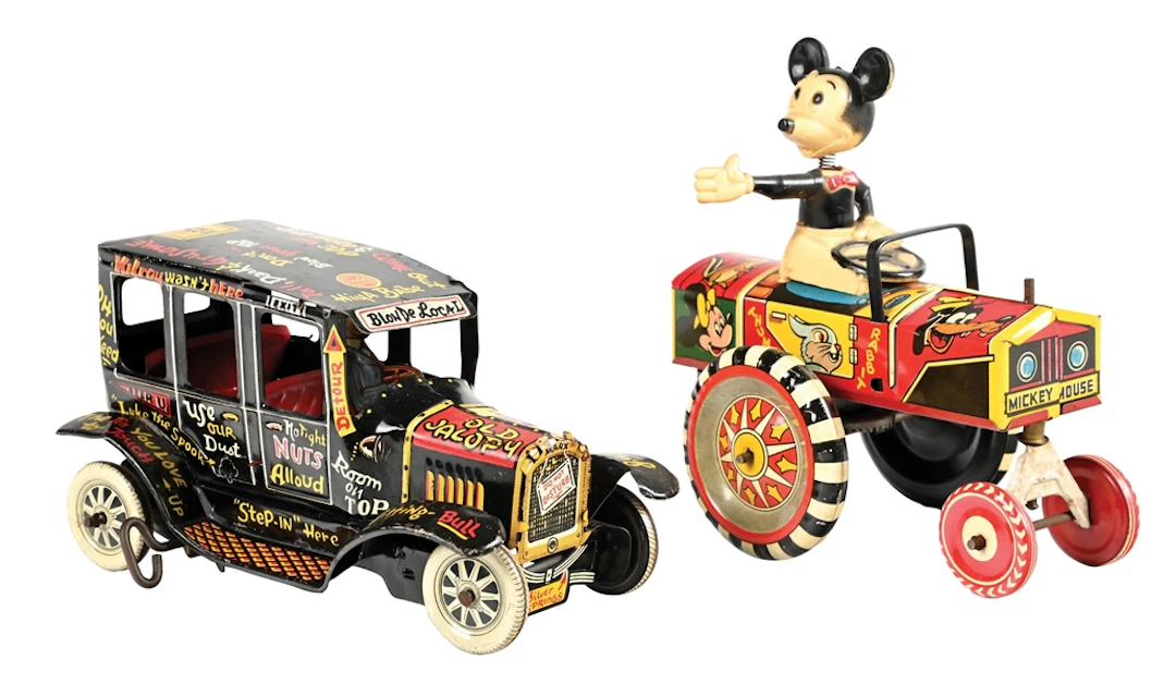 LOT OF 2: MARX TIN LITHO OLD JALOPY AND MICKEY-MOUSE WIND UP TOYS