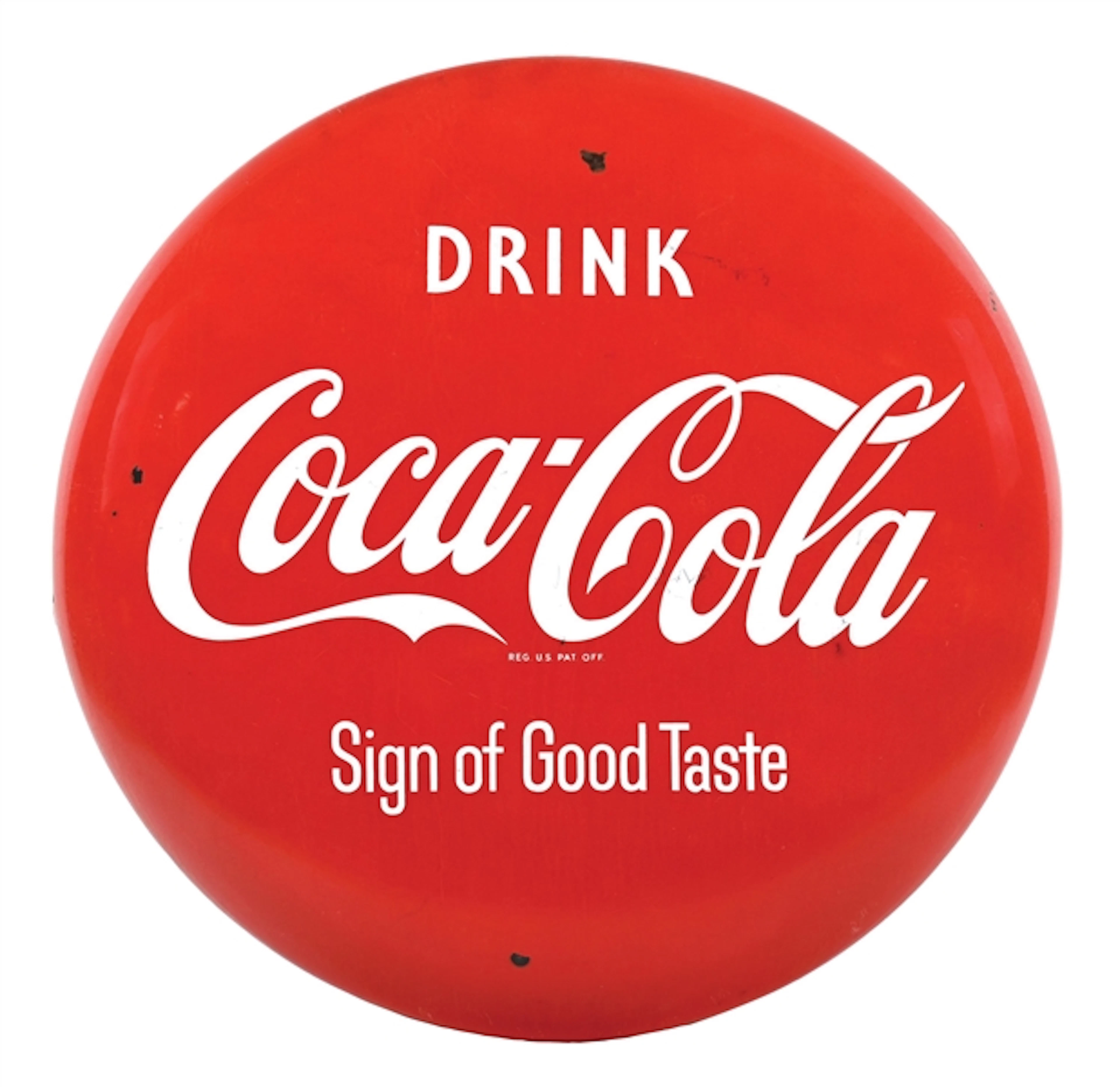 DRINK COCA-COLA SIGN OF GOOD TASTE 36" PORCELAIN BUTTON SIGN