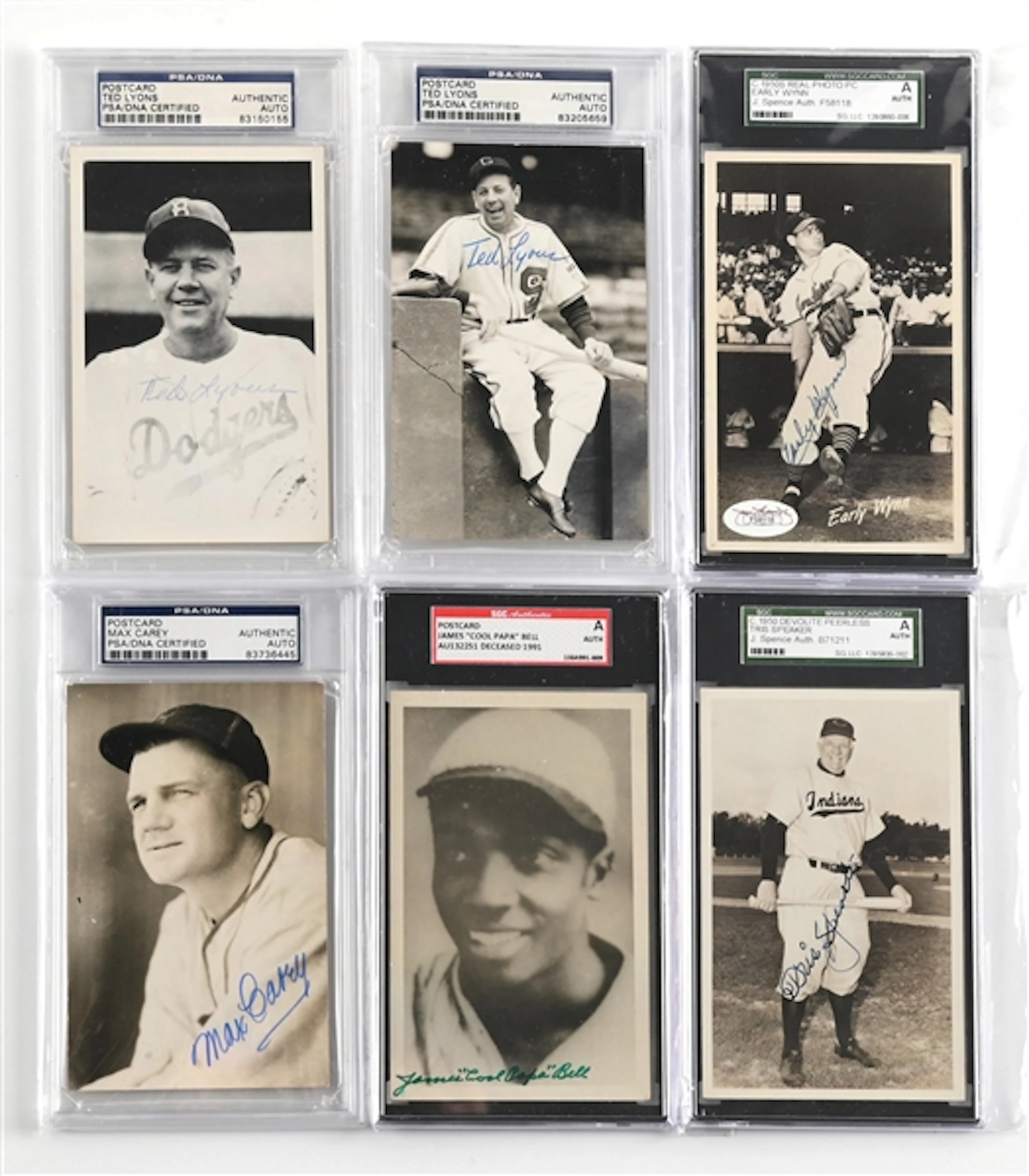 LOT OF 6: SIGNED BASEBALL PHOTO POSTCARDS INCLUDING TRIS SPEAKER