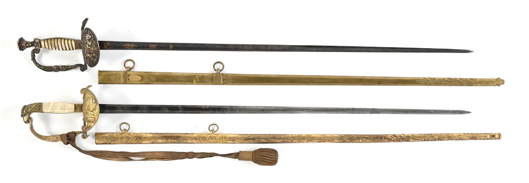 LOT OF 2: US FEDERAL PERIOD INDIAN HEAD AND EAGLE HEAD POMMEL MILITIA
