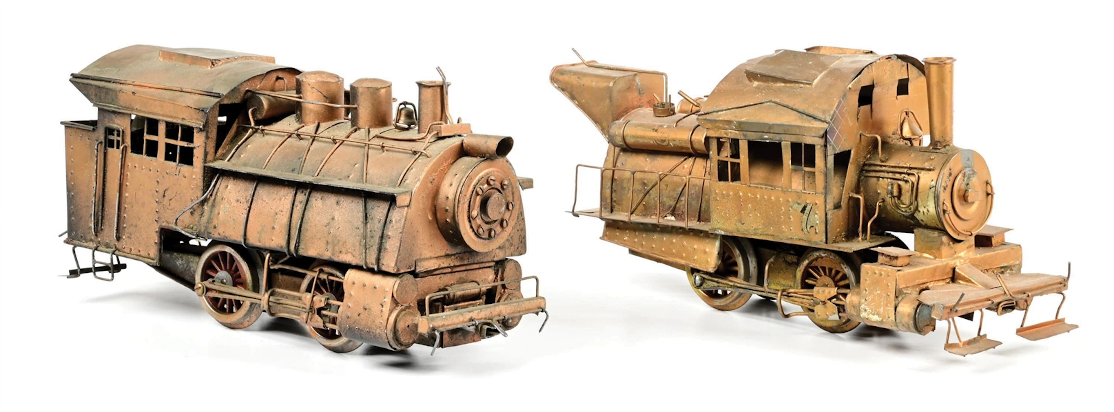 LOT OF 2: JOE MERRICK CAMELBACK AND DOCKSIDE HANDMADE TIN STEAM LOCOMOTIVES