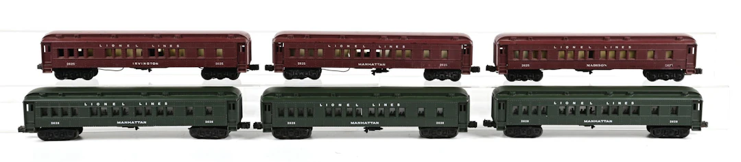 LOT OF 2: POST-WAR LIONEL O-GA. MADISON-STYLE 3-CAR PASSENGER SETS